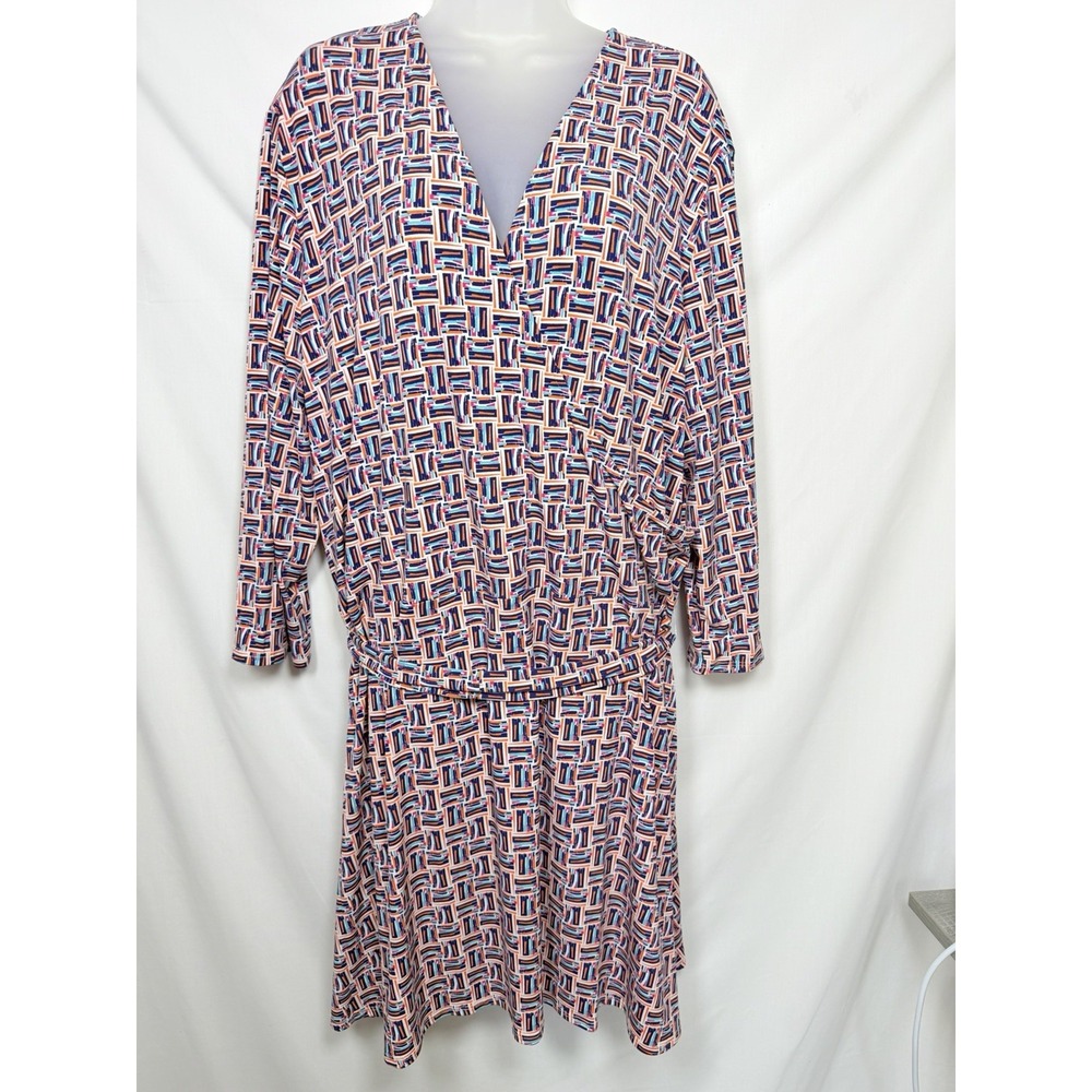 Leota 4L Wrap Dress Geometric Print Knee Length Stretch Career Office Plus Size - Picture 2 of 16